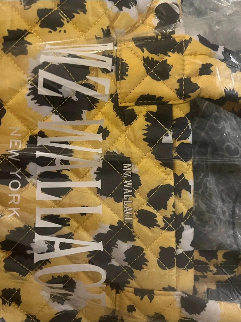 MZ Wallace Yellow Quilted Leopard-Print Tote Bag with Shoulder Strap - Picture 9 of 12
